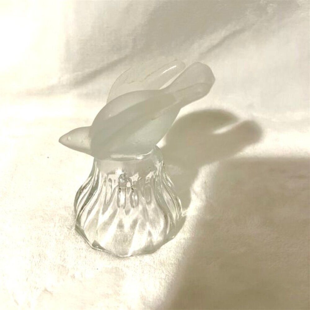Vintage Frosted Glass Bird Bell Clear Crystal Nature Decor